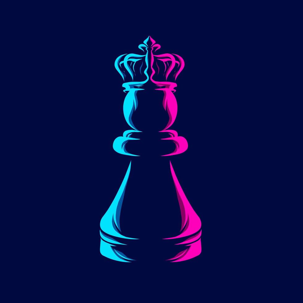 Chess queen line pop art potrait logo diseño colorido con fondo oscuro. ilustración vectorial abstracta. fondo negro aislado para camiseta, afiche, ropa, merchandising, ropa, diseño de placa vector