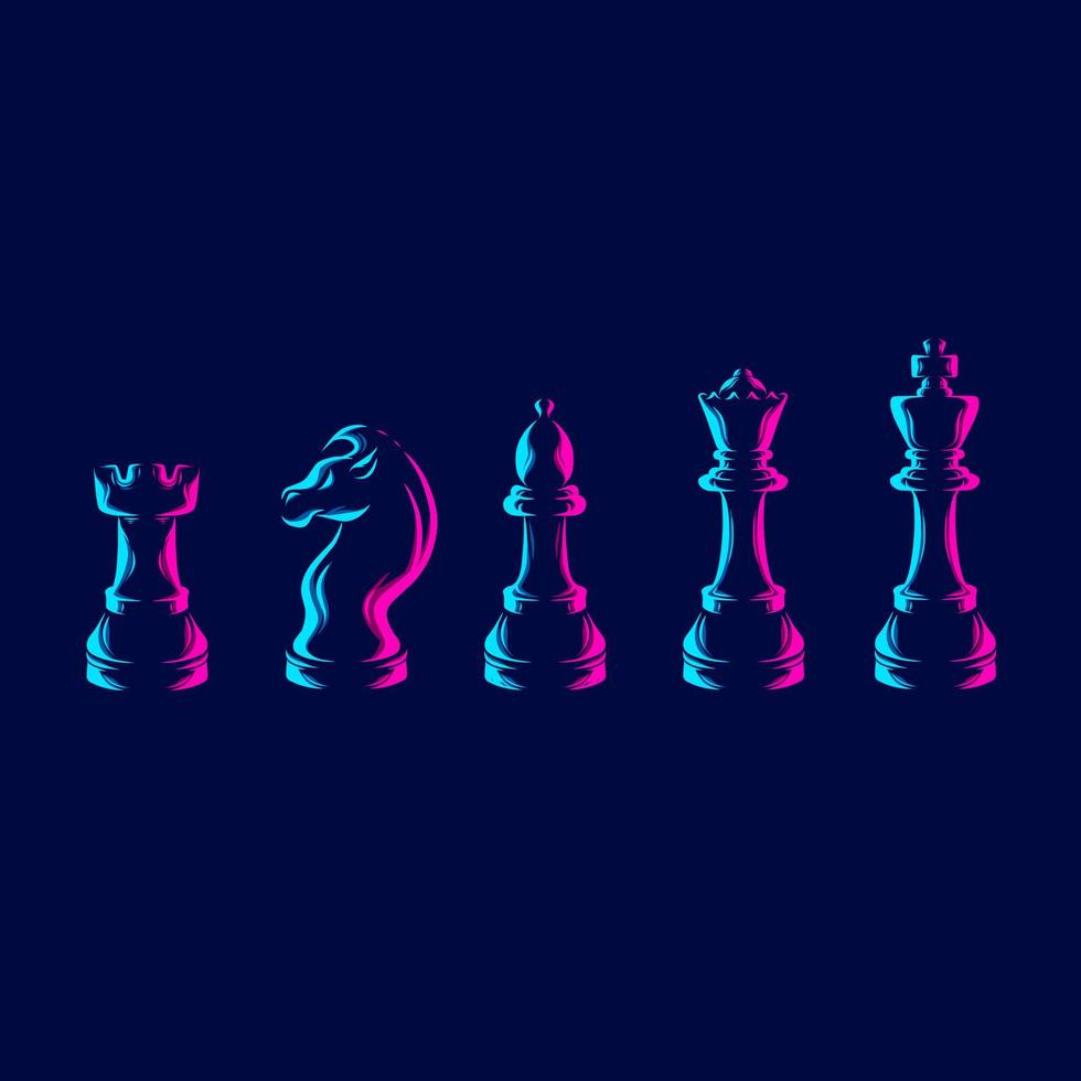 Chess line pop art potrait logo colorful design with dark background. Abstract vector illustration. Isolated black background for t-shirt, poster, clothing, merch, apparel, badge design