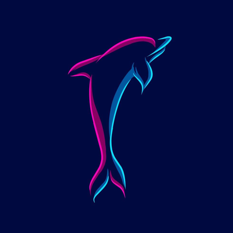 Dolphin logo line neon art portrait colorful design with dark background. Abstract vector illustration
