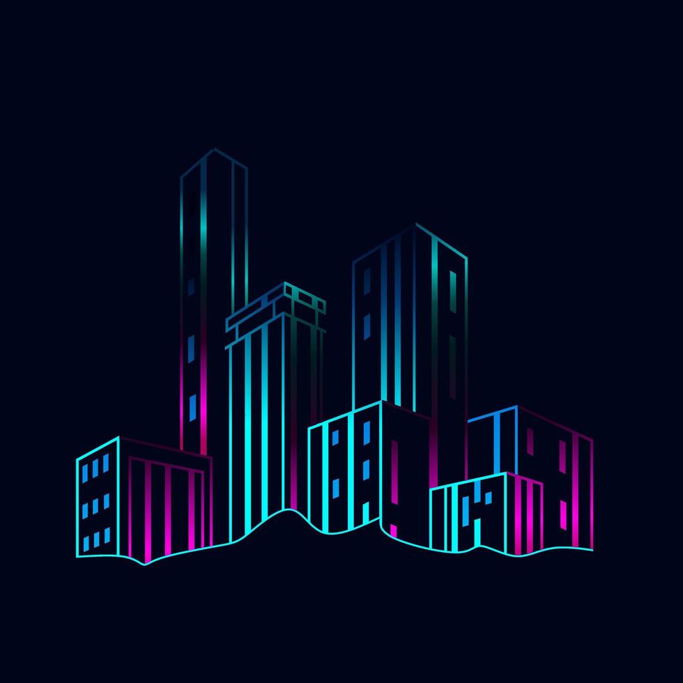 Black night town Line. Pop Art logo. Colorful design with dark background. Abstract vector illustration. Isolated black background for t-shirt, poster, clothing, merch, apparel, badge design