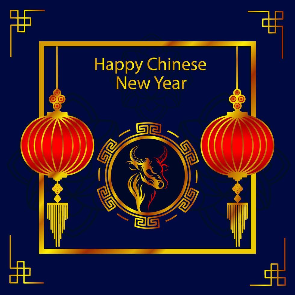 The chinese lunar new year on dark background. Year of the Ox Bull. Greetings card. vector