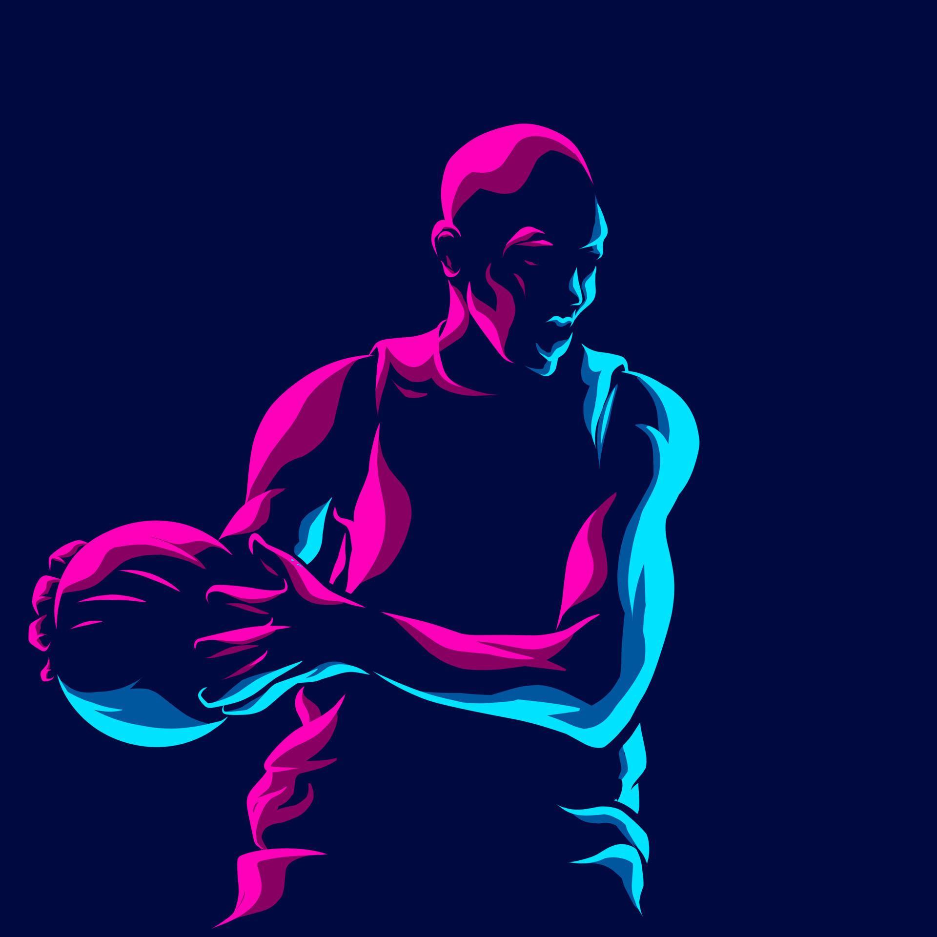 Basketball player line pop art potrait logo colorful design with dark