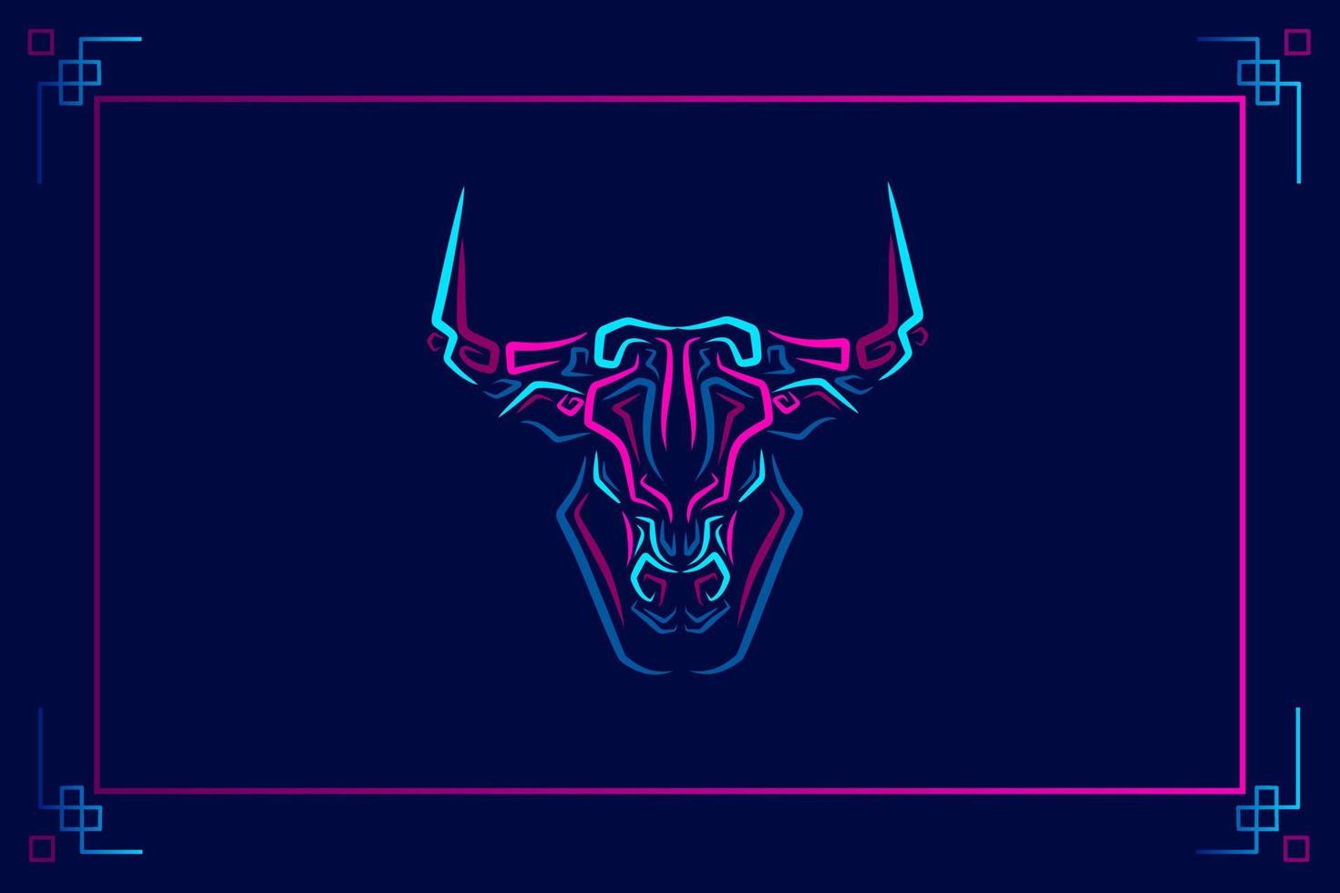 Bull cow ox logo neon line art colorful design with dark background. Abstract vector illustration.