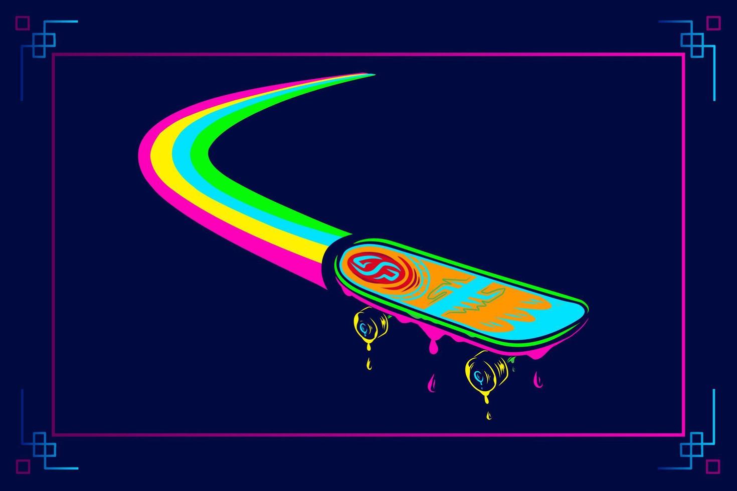 Skateboard vector silhouette line pop art potrait logo colorful design with dark background. Abstract vector illustration. Isolated black background for t-shirt, poster, clothing.