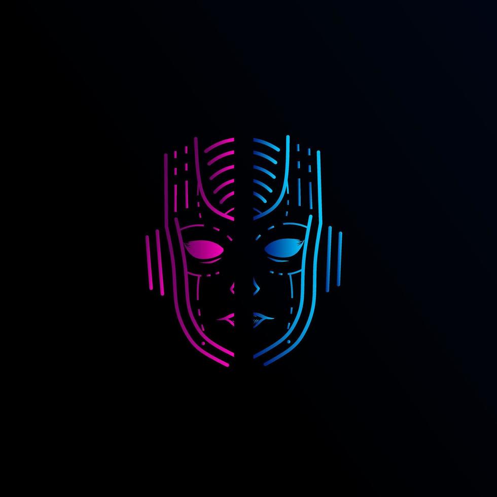 Robot logo design with dark background. Abstract cyborg human symbol for brand technology illustration. vector