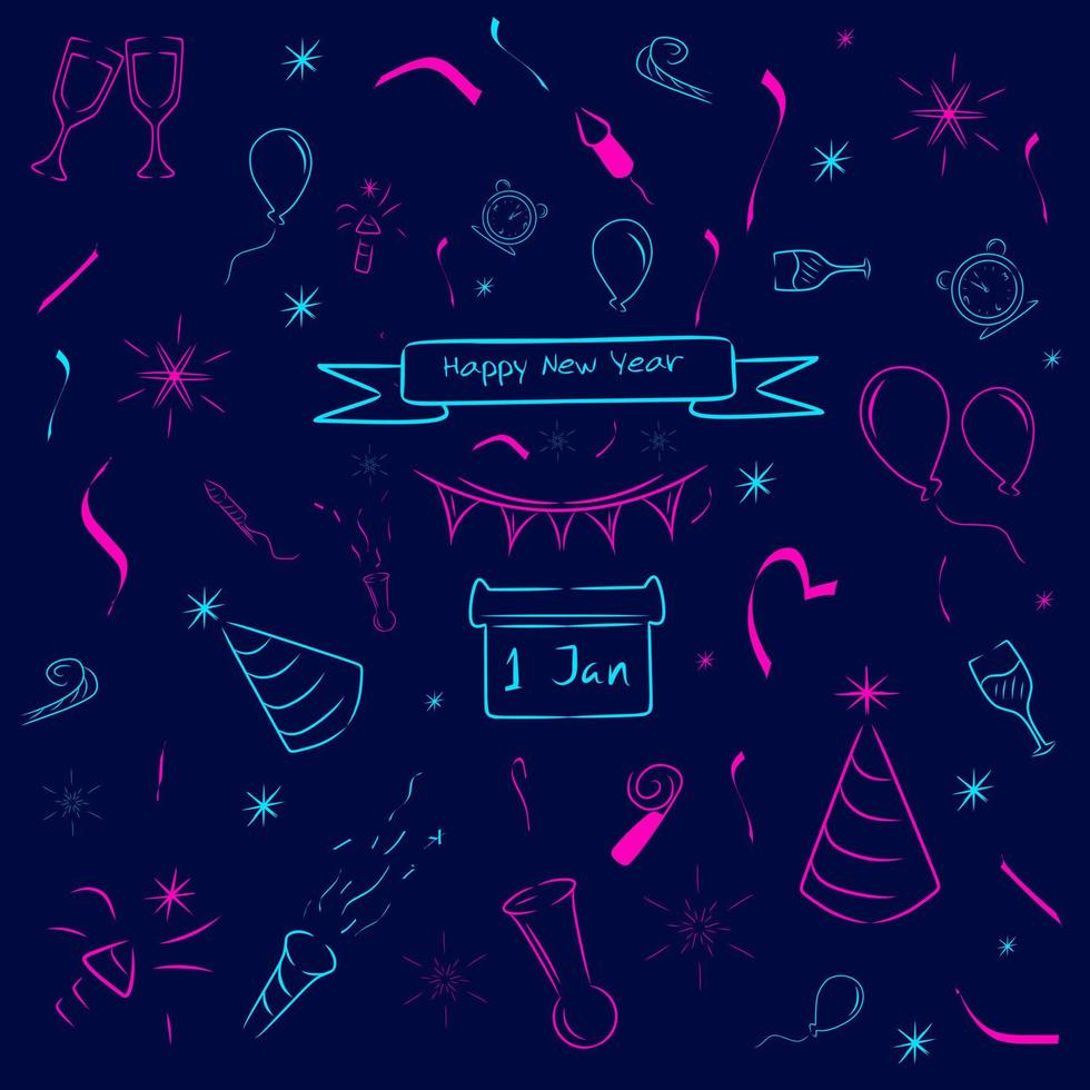Happy new year logo colorful design with dark background. Abstract vector illustration.