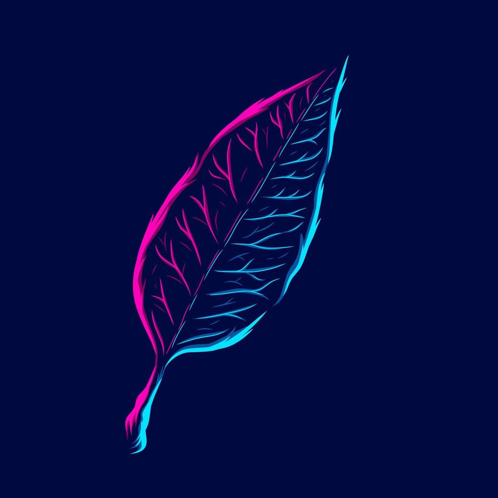 línea de planta de hoja. logotipo de arte pop. diseño colorido con fondo oscuro. ilustración vectorial abstracta. fondo negro aislado para camiseta, afiche, ropa, merchandising, ropa, diseño de placa vector