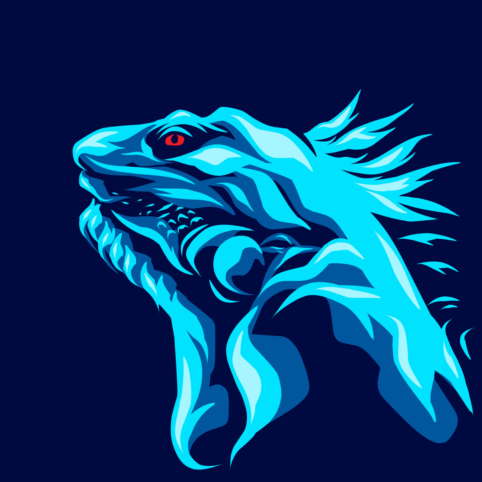 Iguana lizard. Line Pop Art logo. Colorful design with dark background