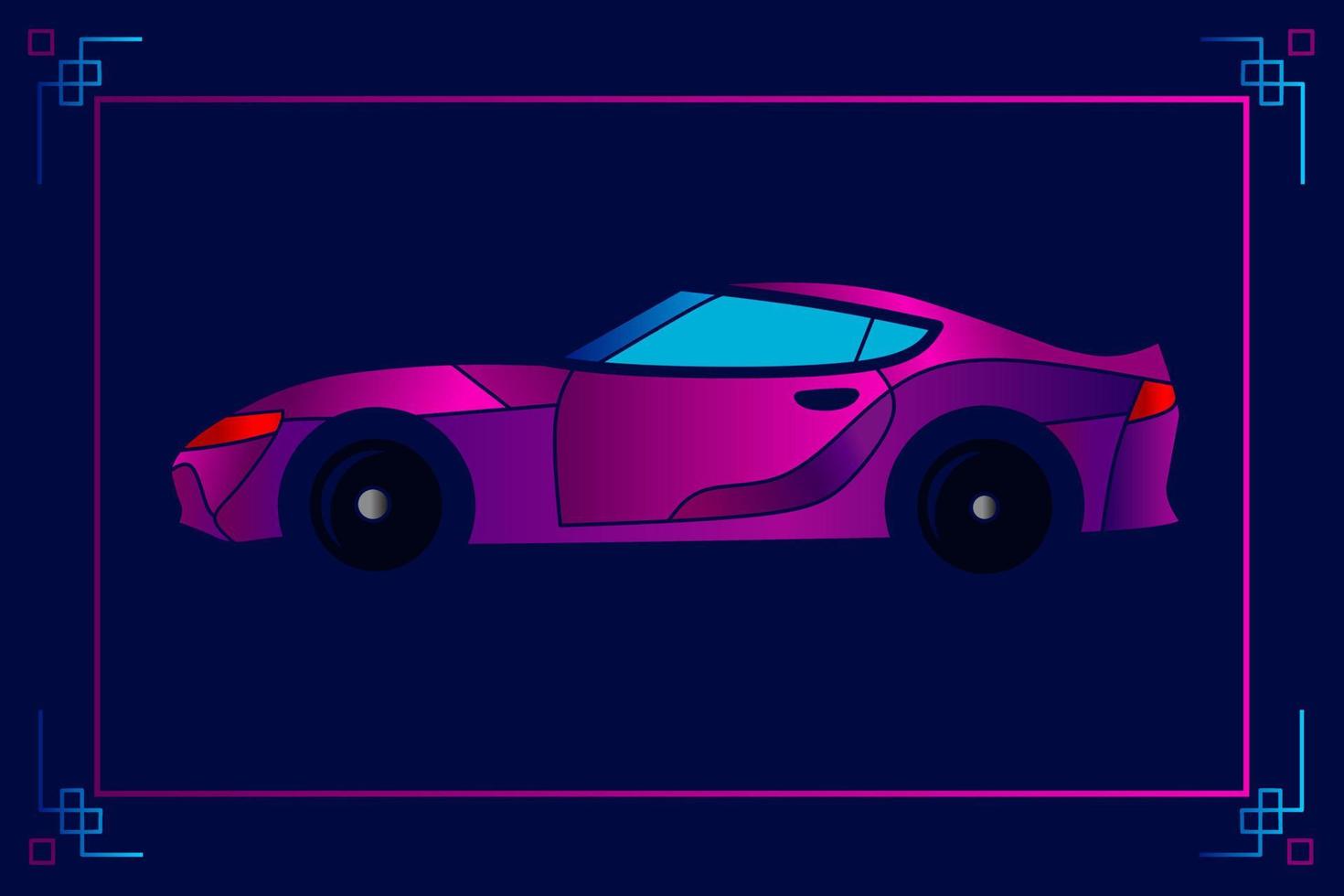 diseño colorido del logotipo del potrait del arte pop de la línea de autos deportivos con fondo oscuro. ilustración vectorial abstracta. fondo negro aislado para camiseta, afiche, ropa, merchandising, ropa, diseño de placa vector