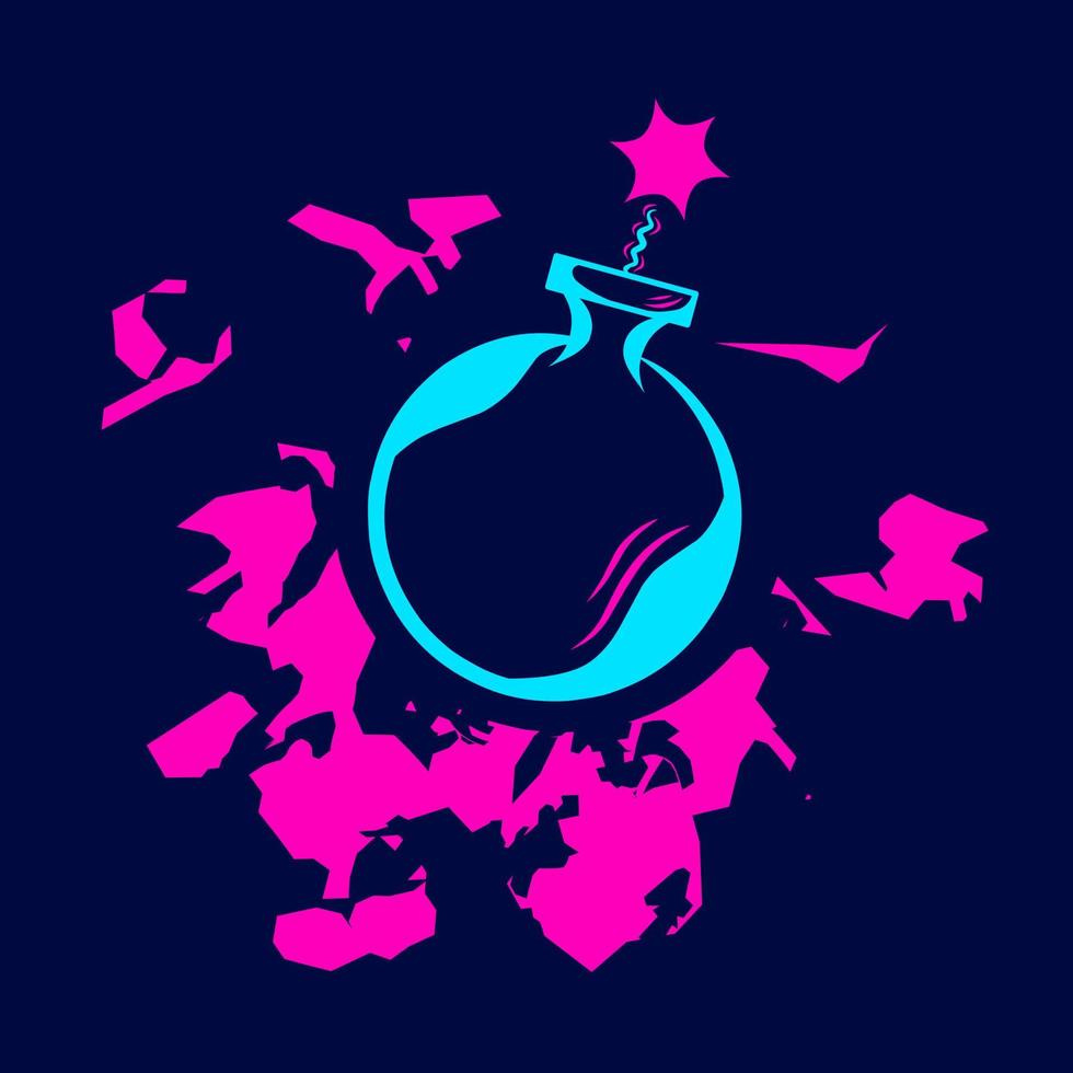Bomb explosion boom line pop art potrait logo colorful design with dark background. Abstract vector illustration. Isolated black background for t-shirt, poster, clothing, merch, apparel