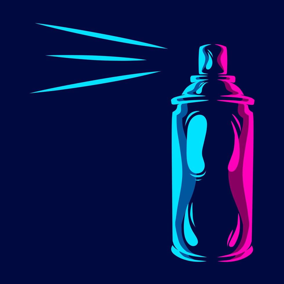 botella de spray puede pintar línea pop art retrato logo diseño colorido con fondo oscuro. ilustración vectorial abstracta. fondo negro aislado para camiseta, afiche, ropa, mercancía, ropa vector