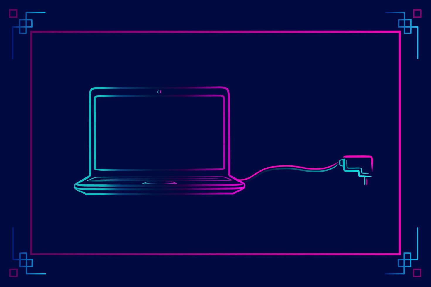 Laptop electronic portable computer notebook line pop art potrait logo colorful design with dark background. Abstract vector illustration.