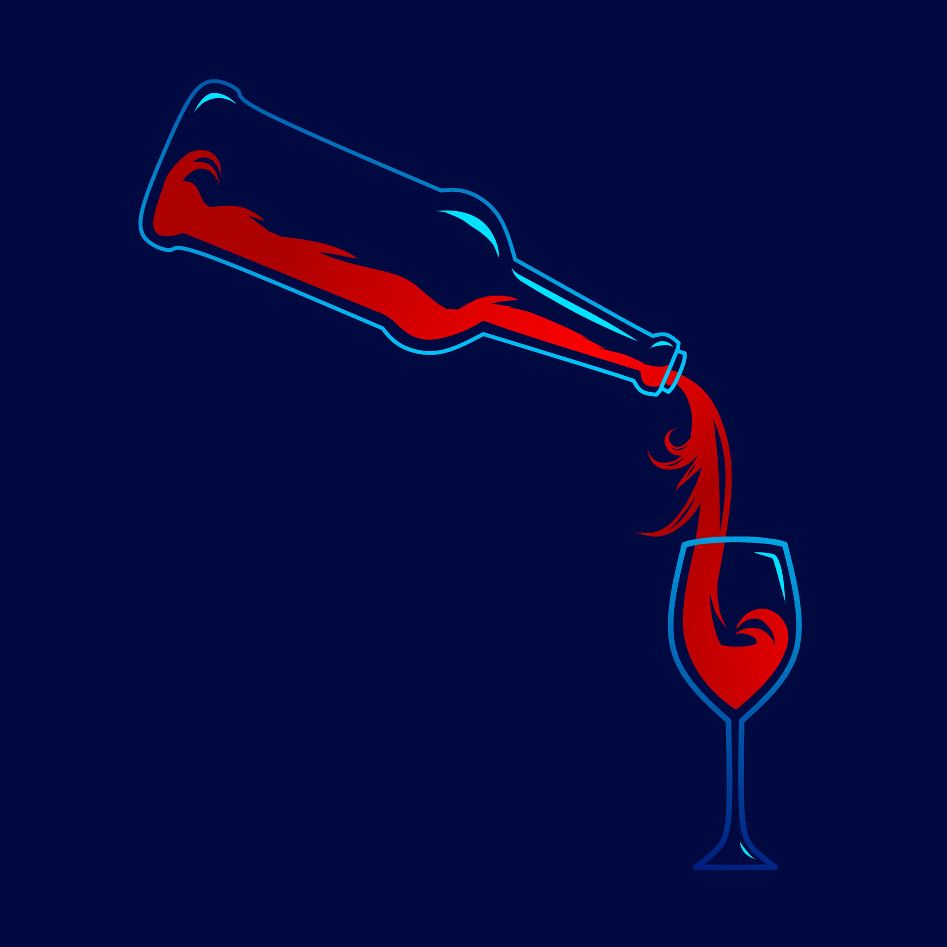 Wine bottle Line. Pop Art logo. Colorful design with dark background