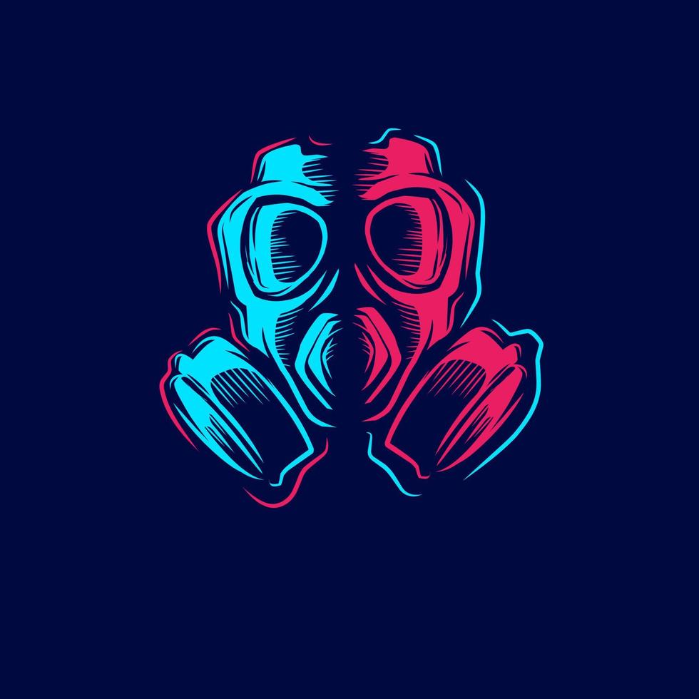 Gas mask line pop art potrait logo colorful design with dark background. Abstract vector illustration.