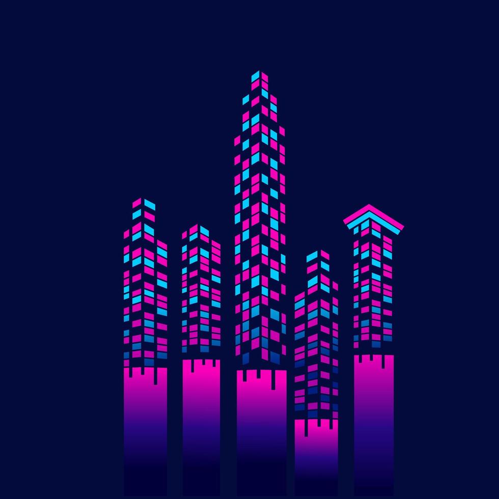 línea de ciudad de noche negra. logotipo de arte pop. diseño colorido con fondo oscuro. ilustración vectorial abstracta. fondo negro aislado para camiseta, afiche, ropa, merchandising, ropa, diseño de placa vector