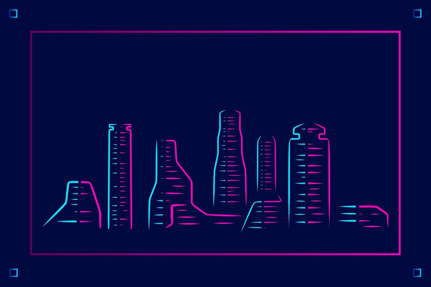 Black night town Line. Pop Art logo. Colorful design with dark background. Abstract vector illustration. Isolated black background for t-shirt, poster, clothing, merch, apparel, badge design