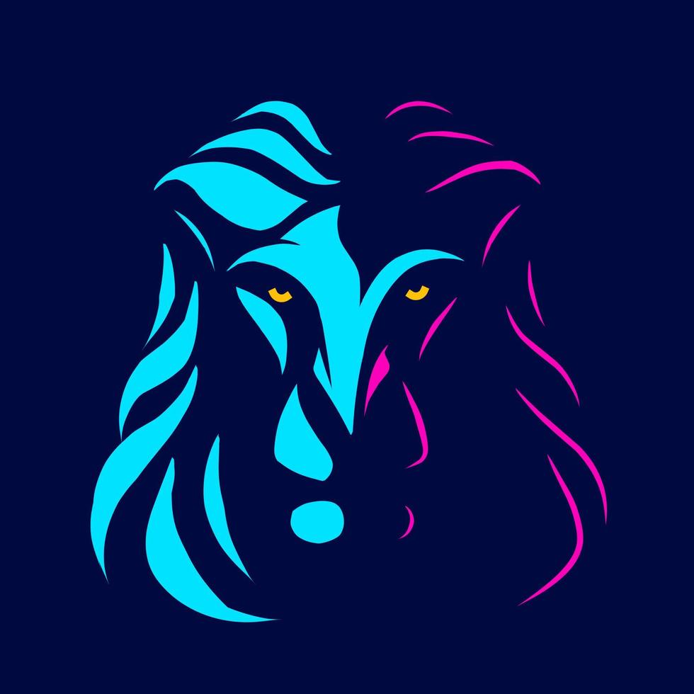 Lion head line pop art portrait logo colorful design with dark background. Abstract vector illustration. Isolated black background for t-shirt, poster, clothing, merch, apparel