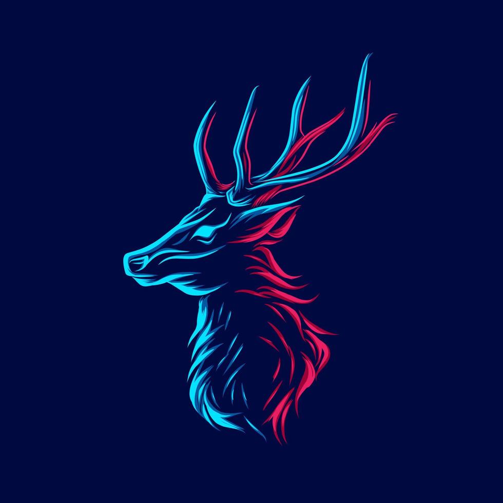 ciervo en la línea del logotipo de navidad retrato de arte pop diseño colorido con fondo oscuro. ilustración vectorial abstracta. vector