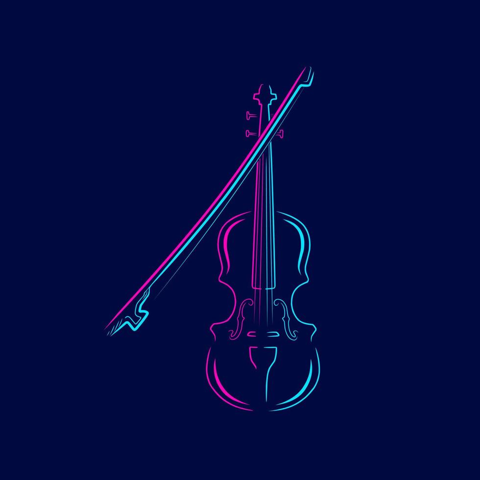 Violin neon line art colorful logo design. Abstract vector illustration.