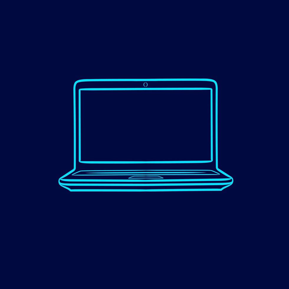 Laptop electronic portable computer notebook line pop art potrait logo colorful design with dark background. Abstract vector illustration.