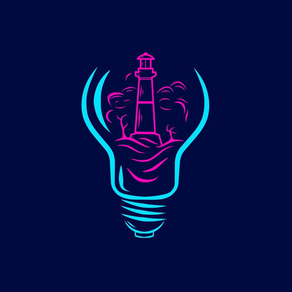 Bulb illustration Line. Pop Art logo. Colorful design with dark background. Abstract vector graphic. Isolated black background for t-shirt, poster, clothing, merch, apparel, badge design