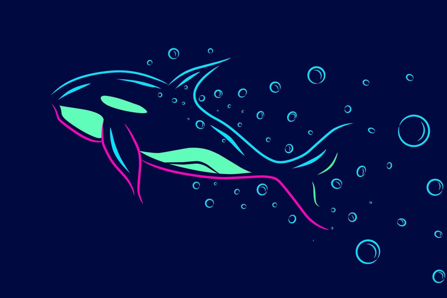 logotipo de arte pop de línea de ballena. diseño colorido con fondo oscuro. ilustración vectorial abstracta. fondo negro aislado para camiseta, afiche, ropa, merchandising, ropa, diseño de placa vector
