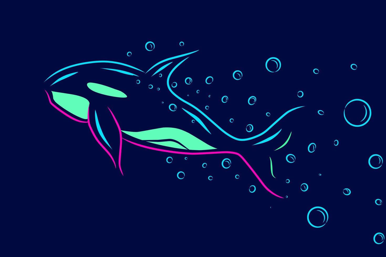 Whale Line Pop Art logo. Colorful design with dark background. Abstract vector illustration. Isolated black background for t-shirt, poster, clothing, merch, apparel, badge design