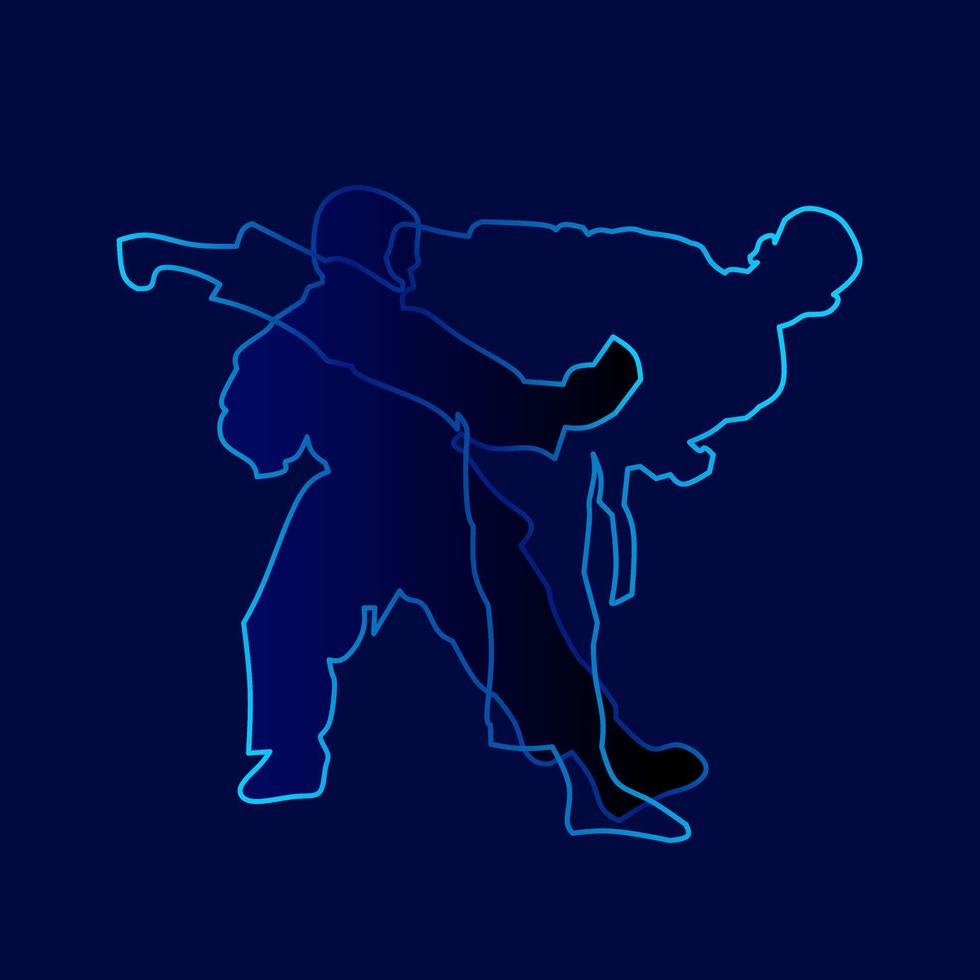 Karate fighting technique vector silhouette line pop art potrait logo colorful design with dark background. Abstract vector illustration. Isolated black background for t-shirt, poster, clothing.