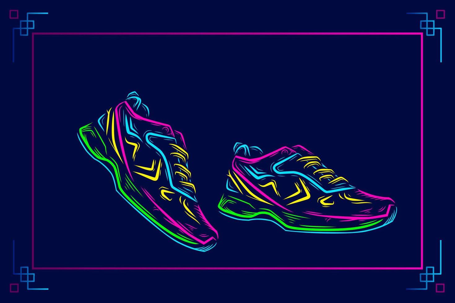 Shoes sport vector silhouette line pop art potrait logo colorful design with dark background. Abstract vector illustration. Isolated black background for t-shirt, poster, clothing.