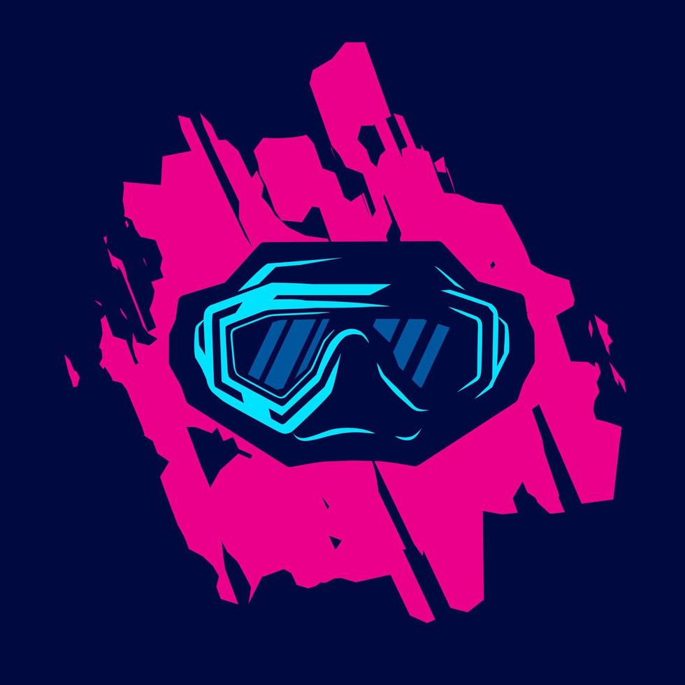 Goggle for sport protection adventure line pop art potrait logo colorful design with dark background. Abstract vector illustration.Isolated black background for t-shirt, poster, clothing, merch