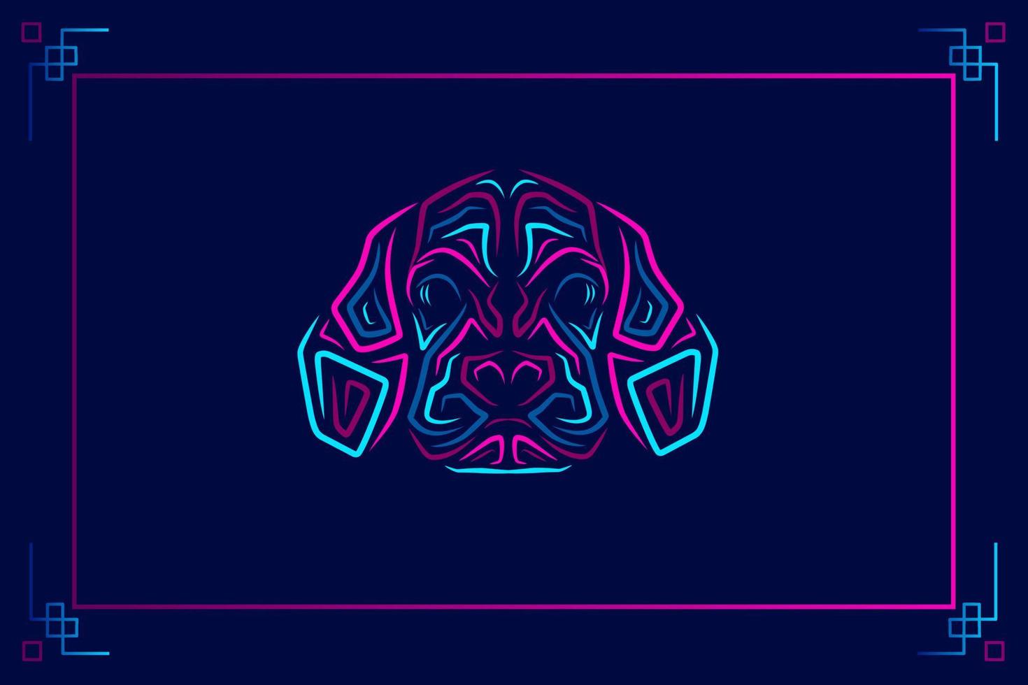 Dog logo line pop art portrait colorful design with dark background. Abstract vector illustration