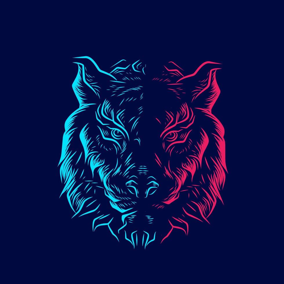 Tiger neon line art colorful logo design. Abstract vector illustration.