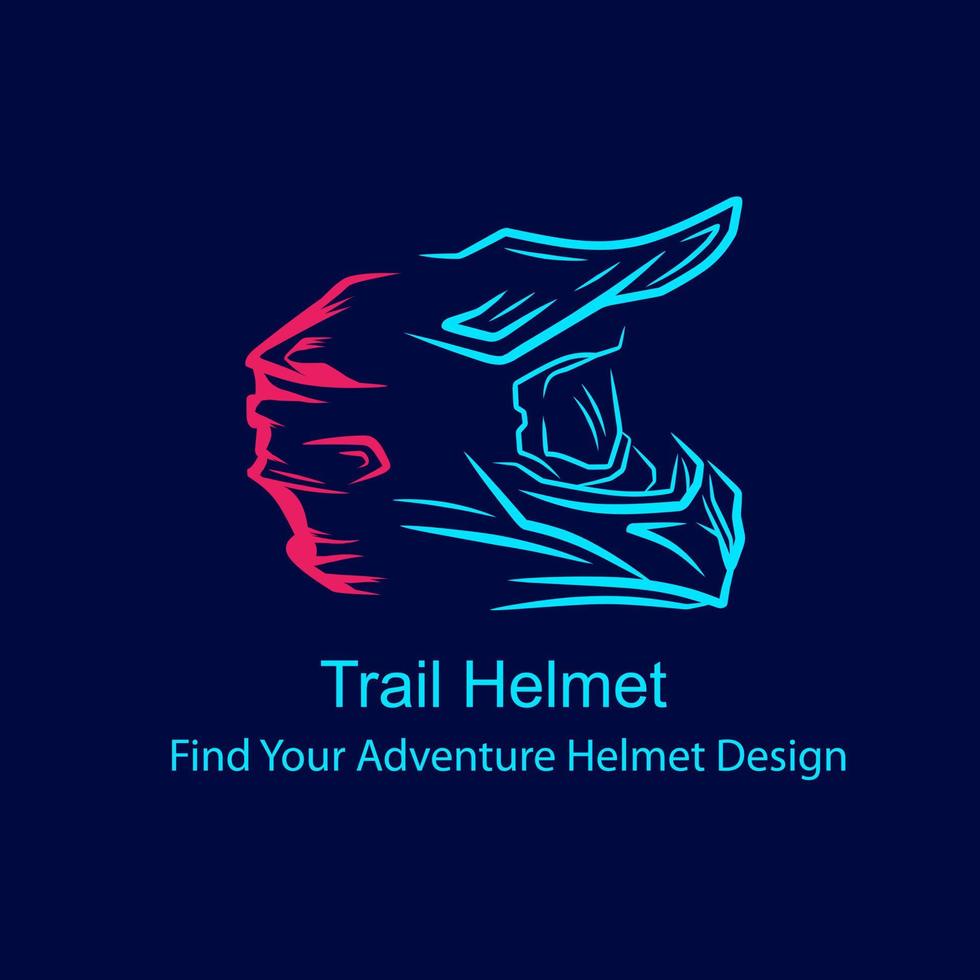 Motocross helmet trail fullface adventure line pop art potrait logo colorful design with dark background. Abstract vector illustration.