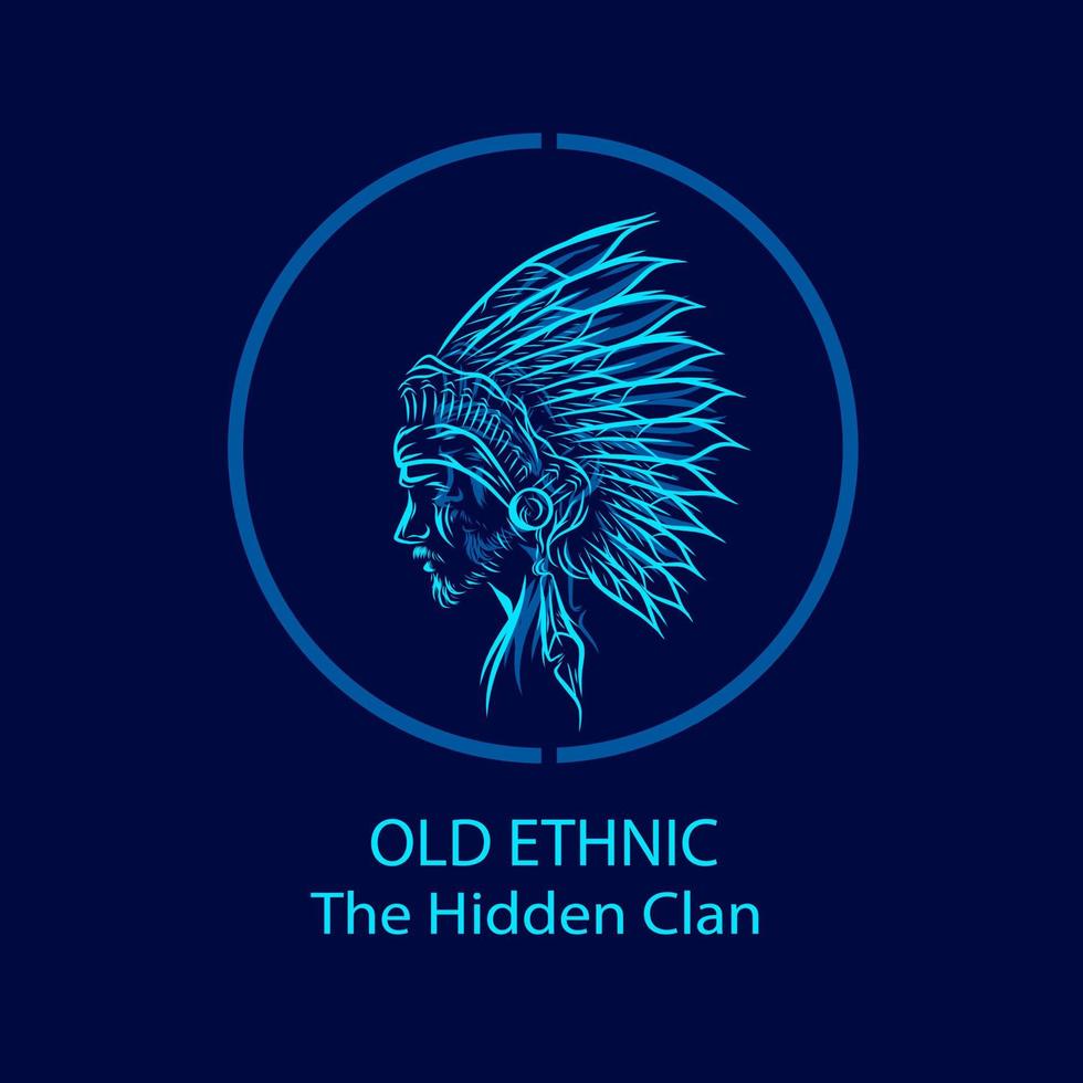 Apache indian warrior hero Line. Pop Art logo. Colorful design with dark background. Abstract vector illustration. Isolated black background for t-shirt, poster, clothing, merch, apparel, badge design
