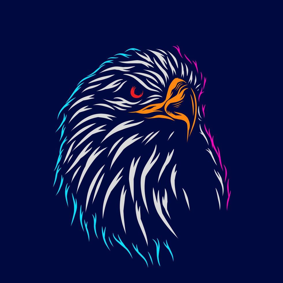 Eagle hawk vector silhouette line pop art potrait logo colorful design with dark background. Abstract vector illustration. Isolated black background for t-shirt, poster, clothing.