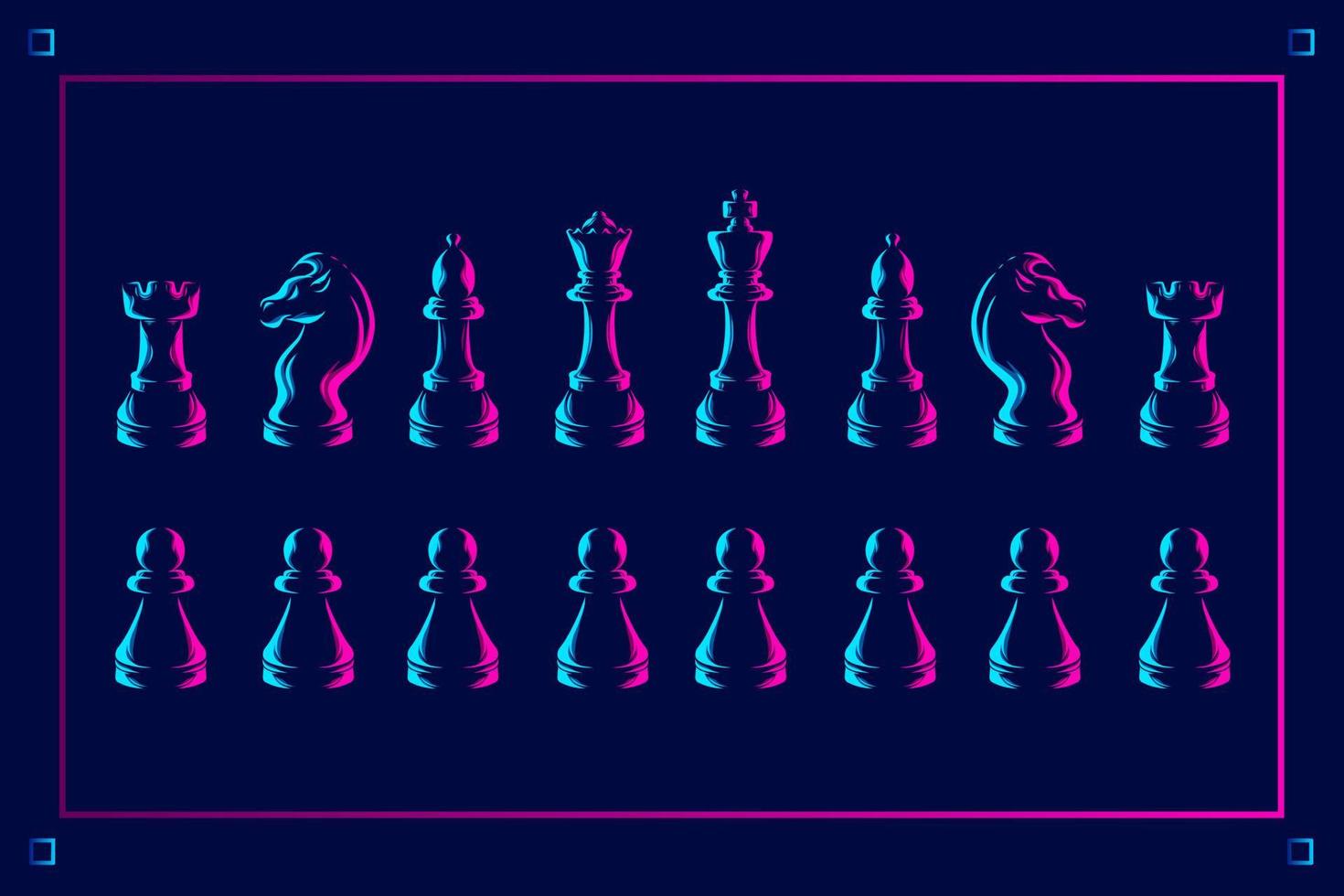 Chess line pop art potrait logo colorful design with dark background. Abstract vector illustration. Isolated black background for t-shirt, poster, clothing, merch, apparel, badge design