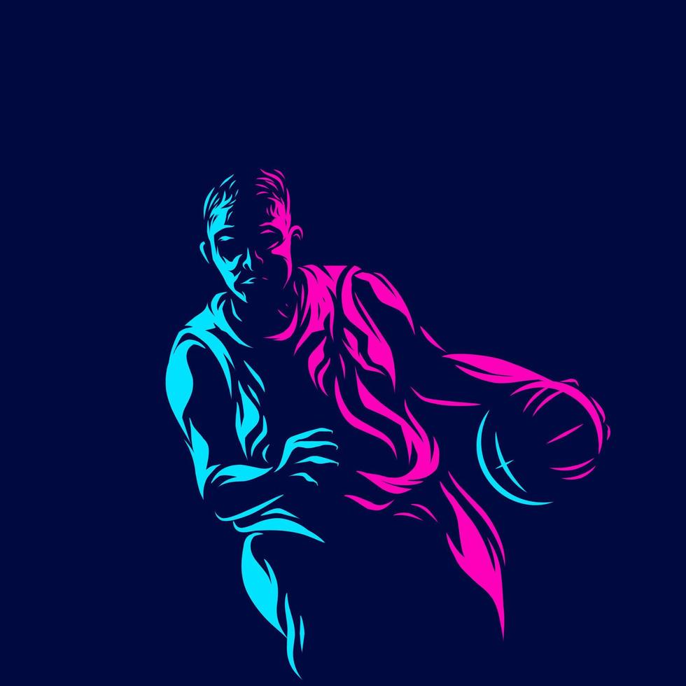 jugador de baloncesto línea pop art potrait logo colorido diseño con fondo oscuro. ilustración vectorial abstracta. fondo negro aislado para camiseta, afiche, ropa, merchandising, ropa, diseño de placa vector