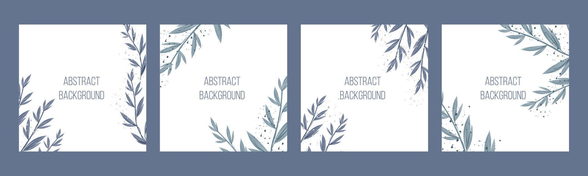 Botanical set. Trendy abstraction editable template for social media post, tropical leaves blue colours. Vector illustration. Social media background design.