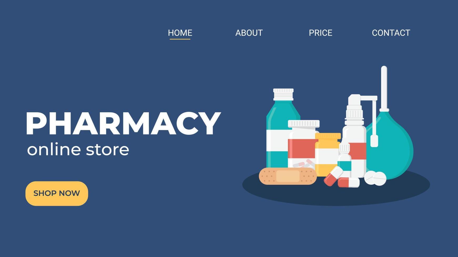 concepto de diseño de sitio web de farmacia en línea. ilustración de vector de medicina plana moderna para diseño de sitio web, banner, página de destino.