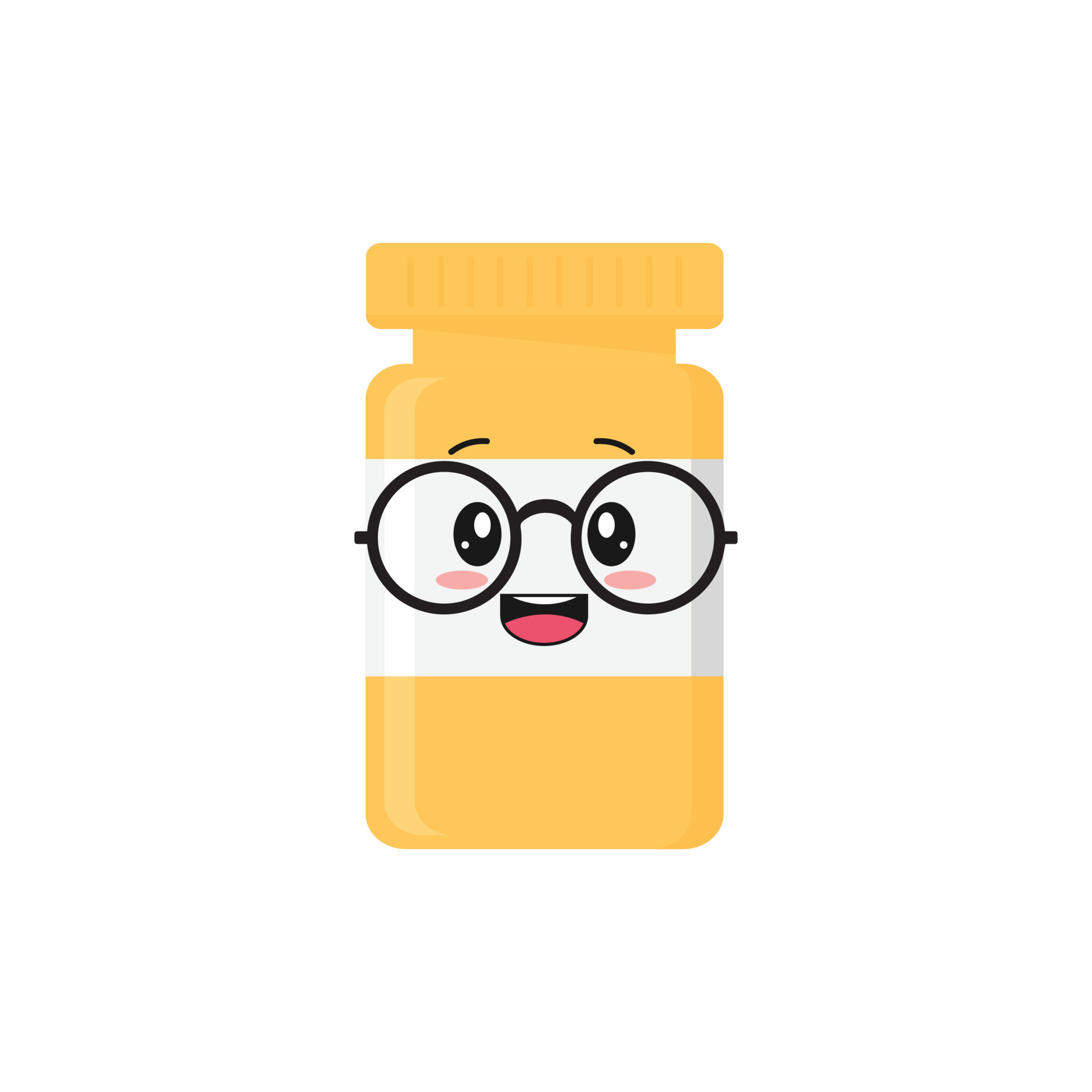 Smiling pill jar. Cute character. Medicine jar on a white background