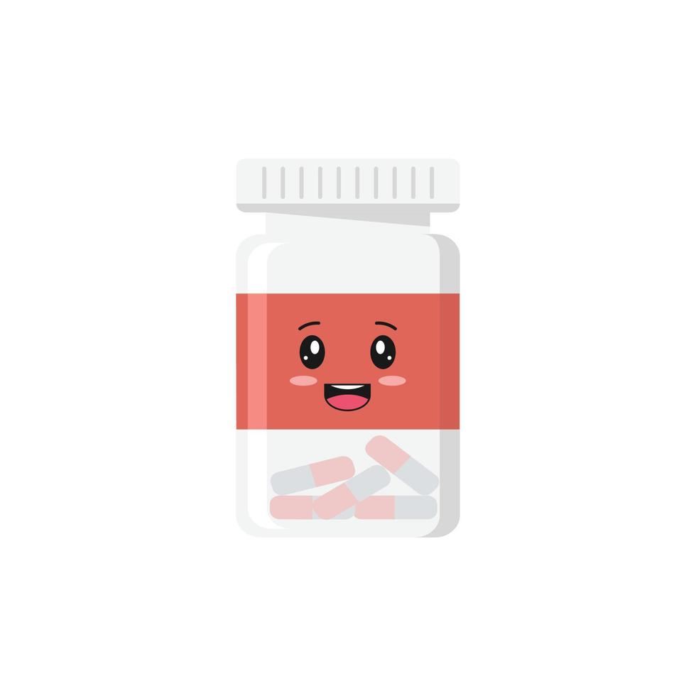 Smiling capsule jar. Cute character. A jar with medicine inside on a white background. vector