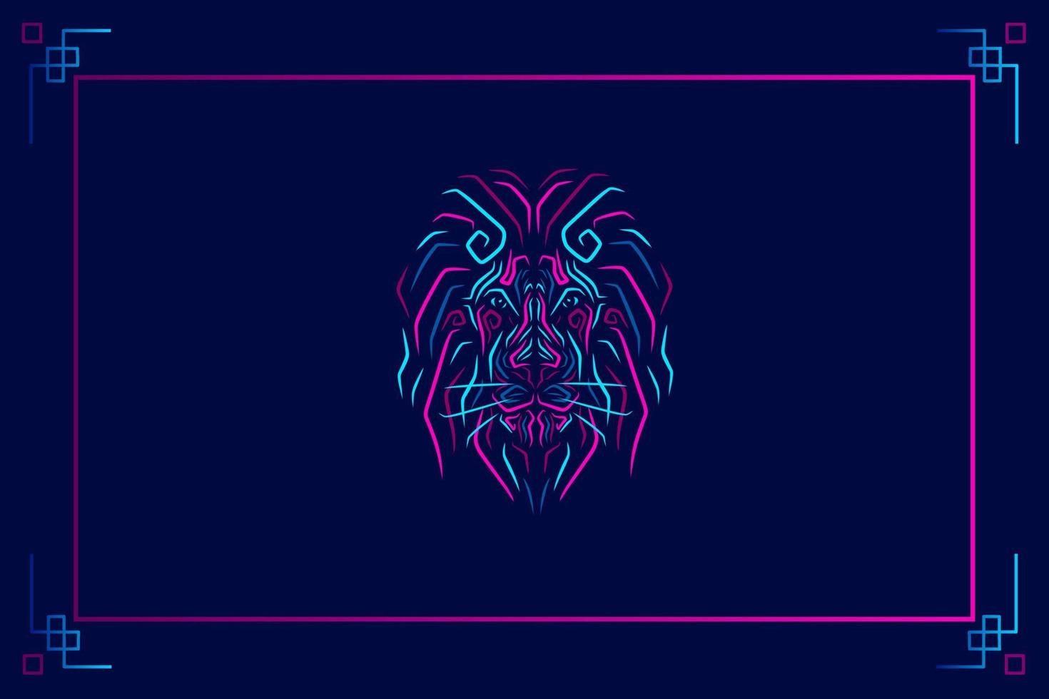 Lion line neon art portrait colorful design with dark background. Abstract vector illustration