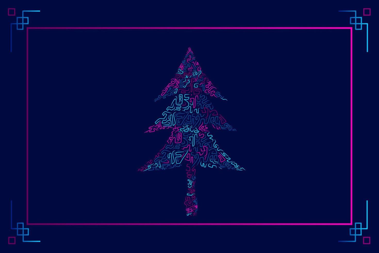 Christmas tree neon line art colorful logo design. Abstract vector illustration. Happy New Year graphic