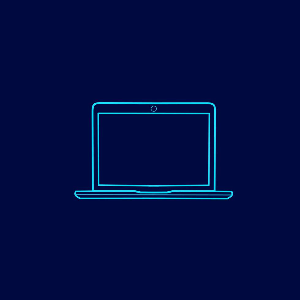 Laptop electronic portable computer notebook line pop art potrait logo colorful design with dark background. Abstract vector illustration.