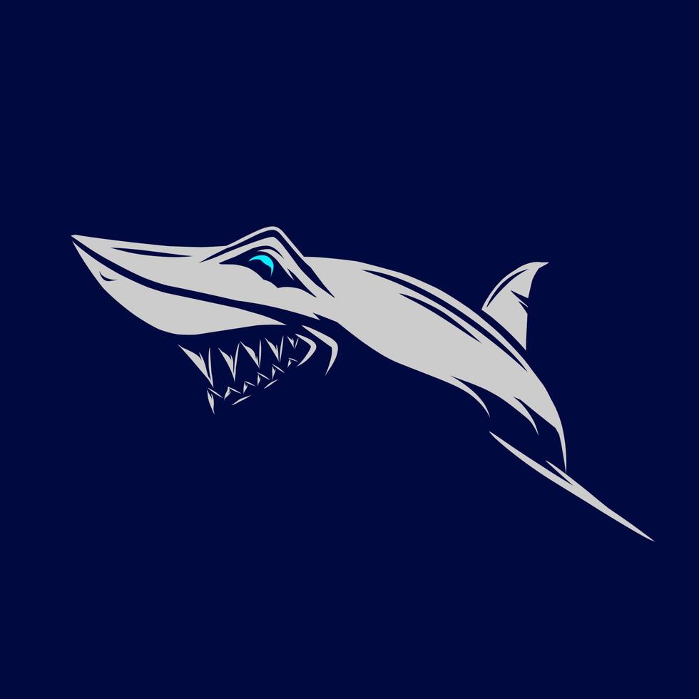 cabeza de tiburón cara vector silueta línea pop art potrait logo diseño colorido con fondo oscuro. ilustración vectorial abstracta. fondo negro aislado para camiseta, afiche, ropa.