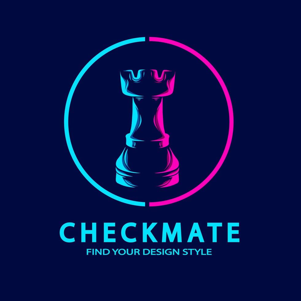 Chess Castle Rook line pop art potrait logo colorful design with dark background. Abstract vector illustration. Isolated black background for t-shirt, poster, clothing, merch, apparel, badge design