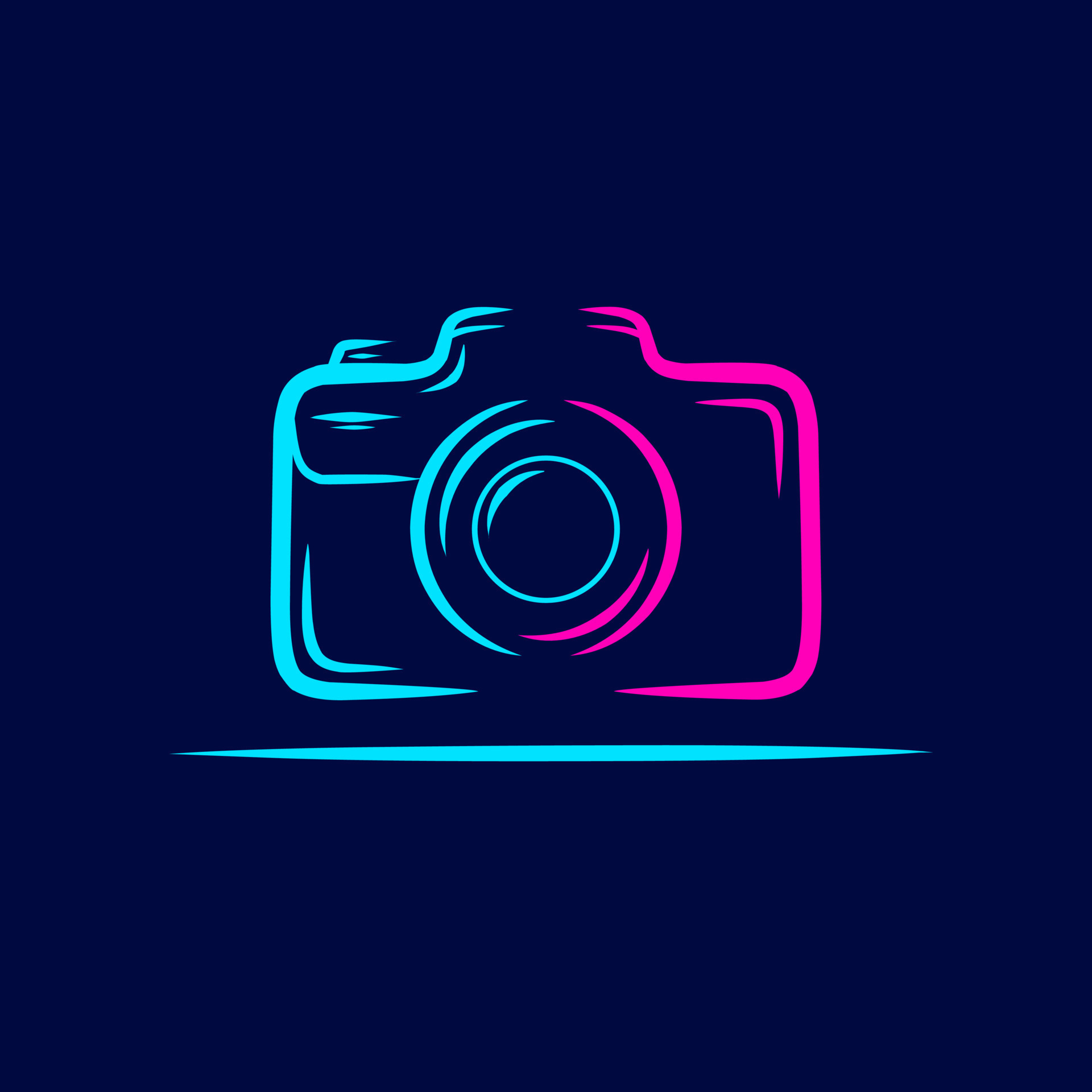 Camera dslr neon line art logo. Colorful design with dark background.  Abstract vector illustration. Isolated black background for t-shirt,  poster, clothing, merch, apparel, badge design 8215484 Vector Art at  Vecteezy