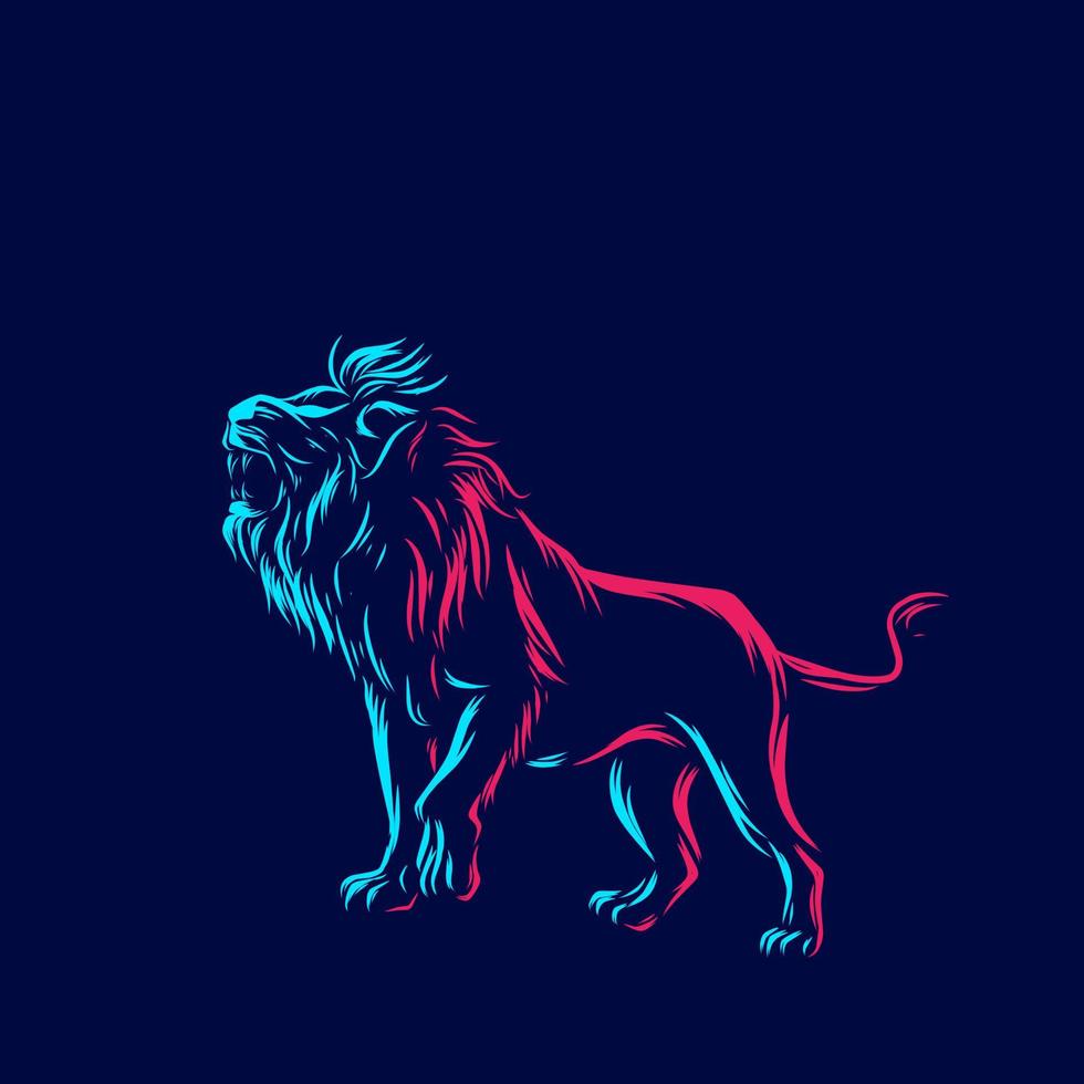 Lion line pop art potrait logo colorful design with dark background. Abstract vector illustration. Isolated black background for t-shirt, poster, clothing.