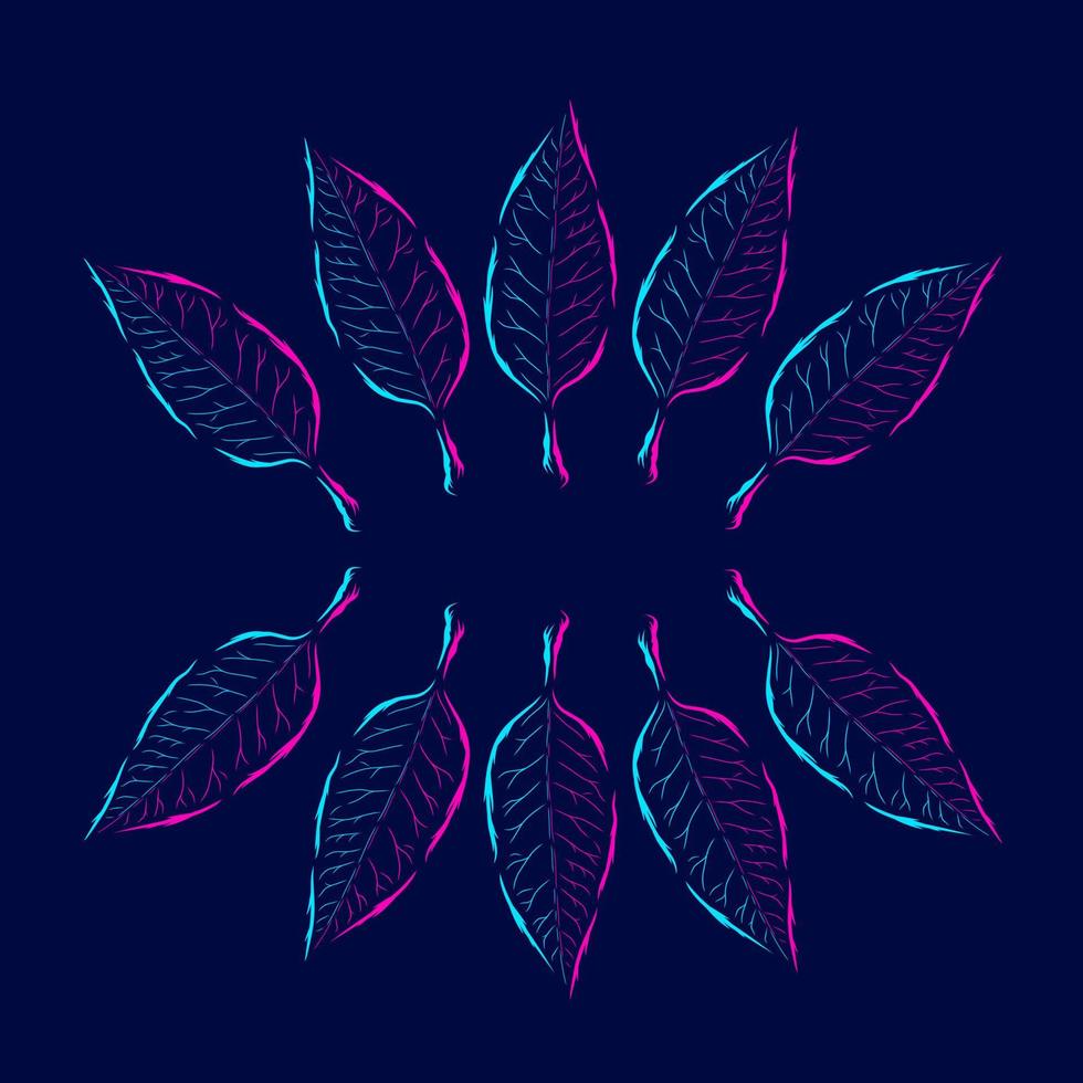 línea de planta de hoja. logotipo de arte pop. diseño colorido con fondo oscuro. ilustración vectorial abstracta. fondo negro aislado para camiseta, afiche, ropa, merchandising, ropa, diseño de placa vector