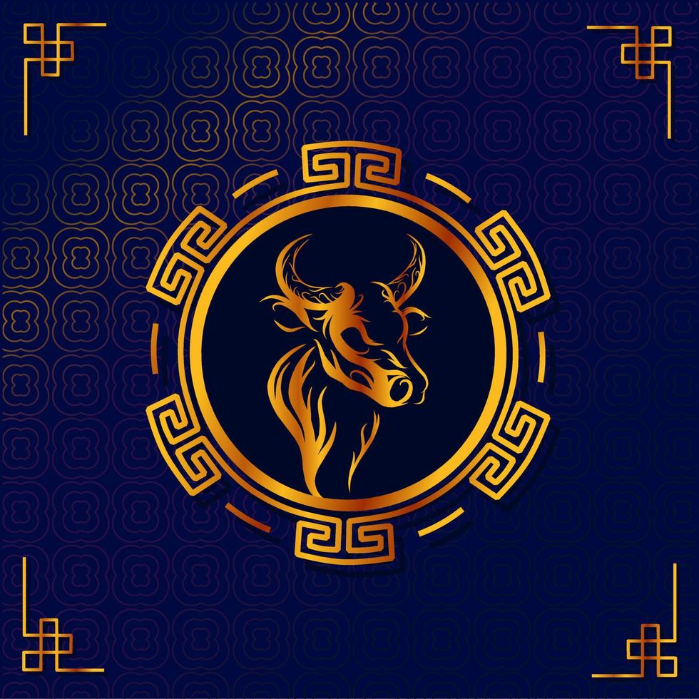 The chinese lunar new year on dark background. Year of the Ox Bull. Greetings card. vector